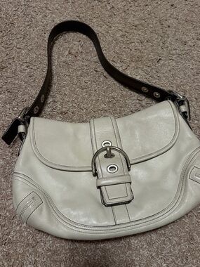 Coach Cream and Brown Leather Shoulder Bag
